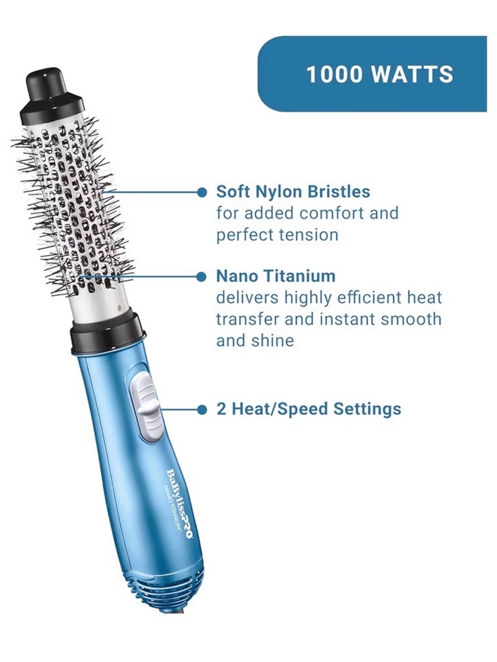 BaByliss Blue 1¼" Soft Bristle Hot Air Brush. Like new - Picture 3 of 5